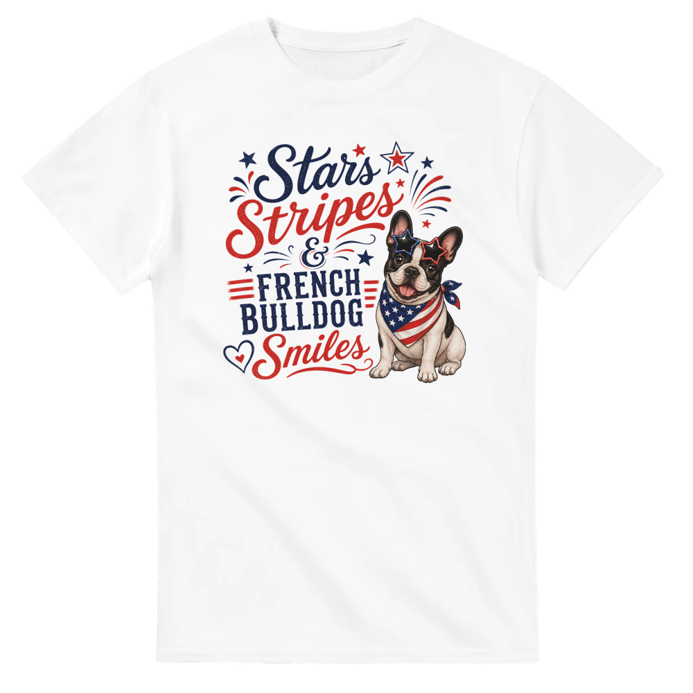 Stars, Stripes & French Bulldog Smiles – Heavyweight Unisex Crewneck T-Shirt | Gildan® 5000