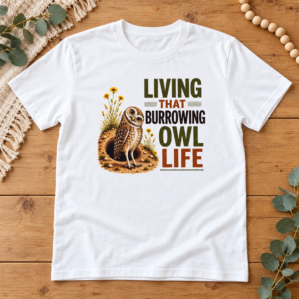 Living That Burrowing Owl Life – Premium Unisex Crewneck T-Shirt | Bella + Canvas 3001