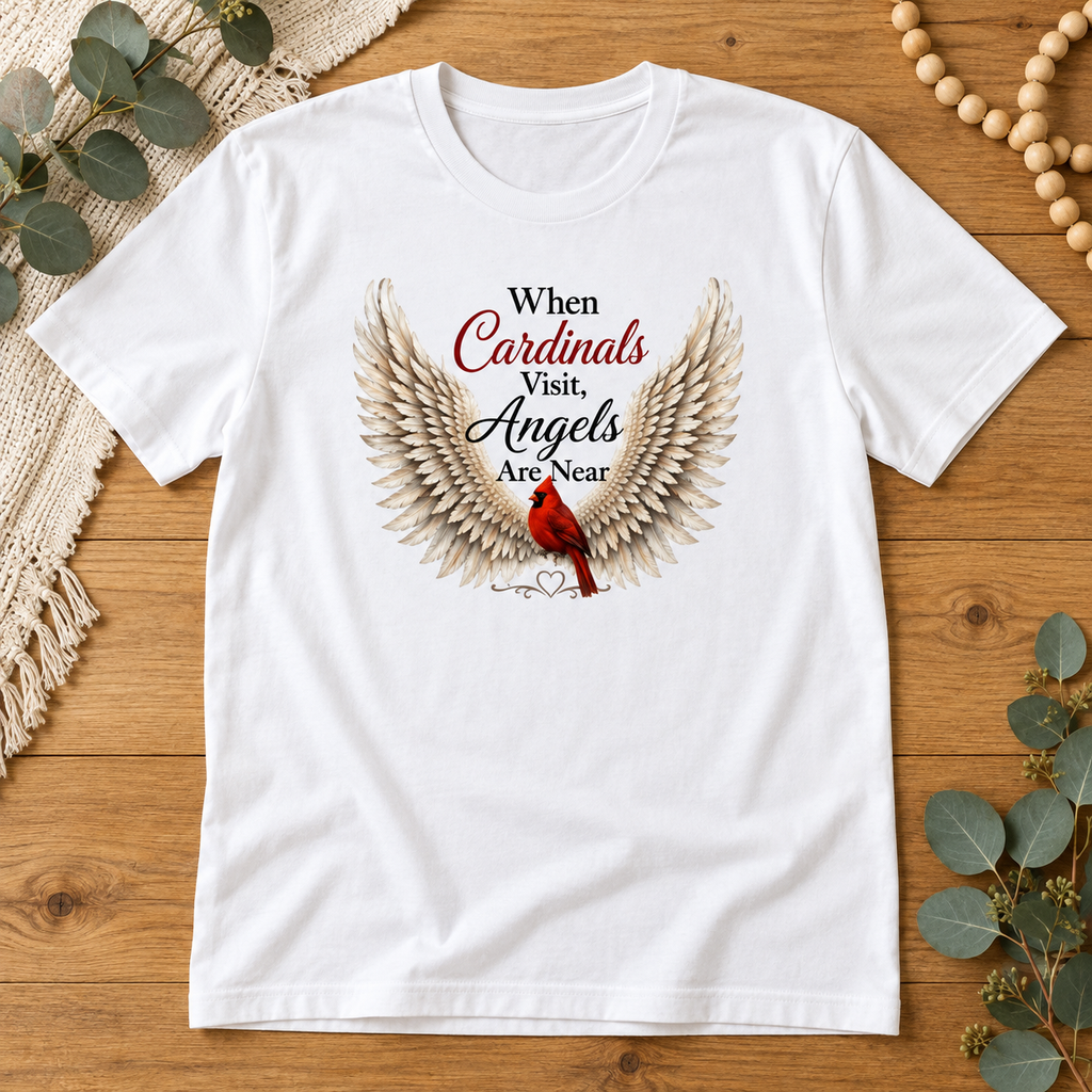 When Cardinals Visit, Angels Are Near |Premium Bella + Canvas 3001 Unisex Crewneck T-Shirt