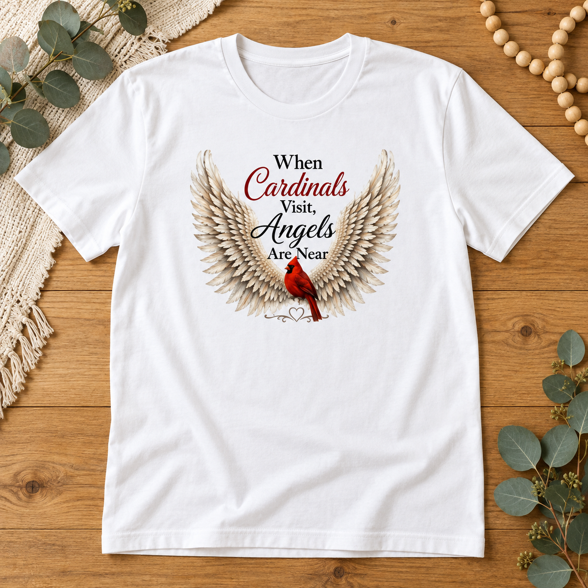 When Cardinals Visit, Angels Are Near |Premium Bella + Canvas 3001 Unisex Crewneck T-Shirt