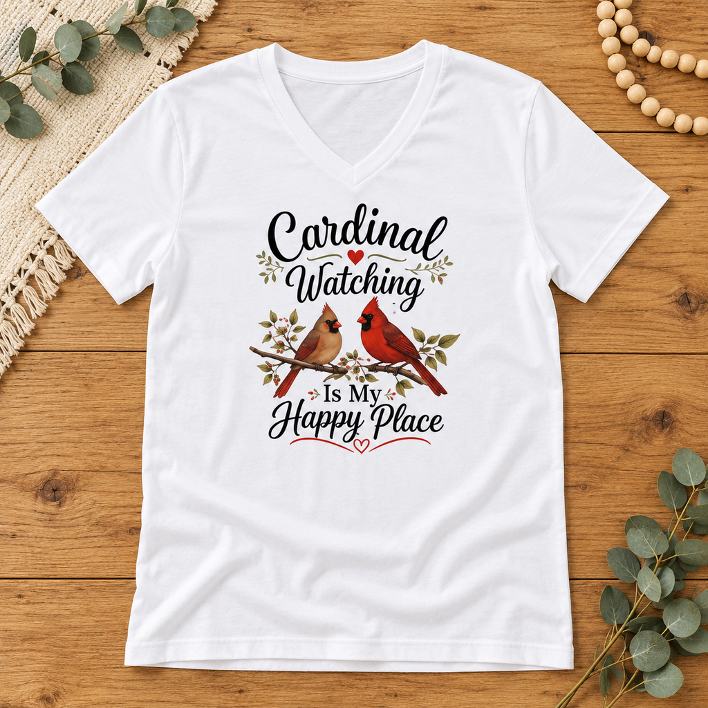 Cardinal Watching Is My Happy Place |Bella + Canvas 3005 Premium Unisex V-Neck T-Shirt