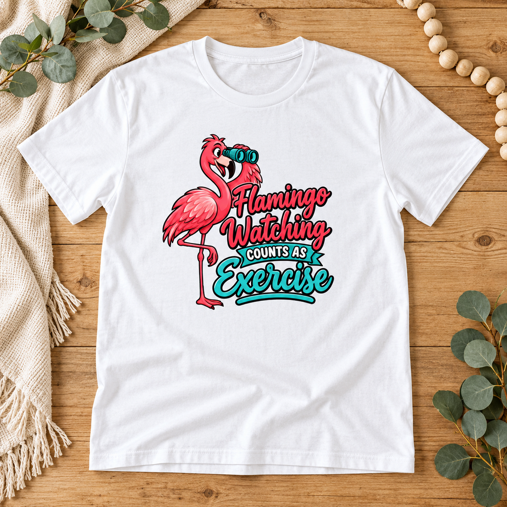Flamingo Watching Counts as Exercise – Premium Unisex Crewneck T-Shirt | Bella + Canvas 3001