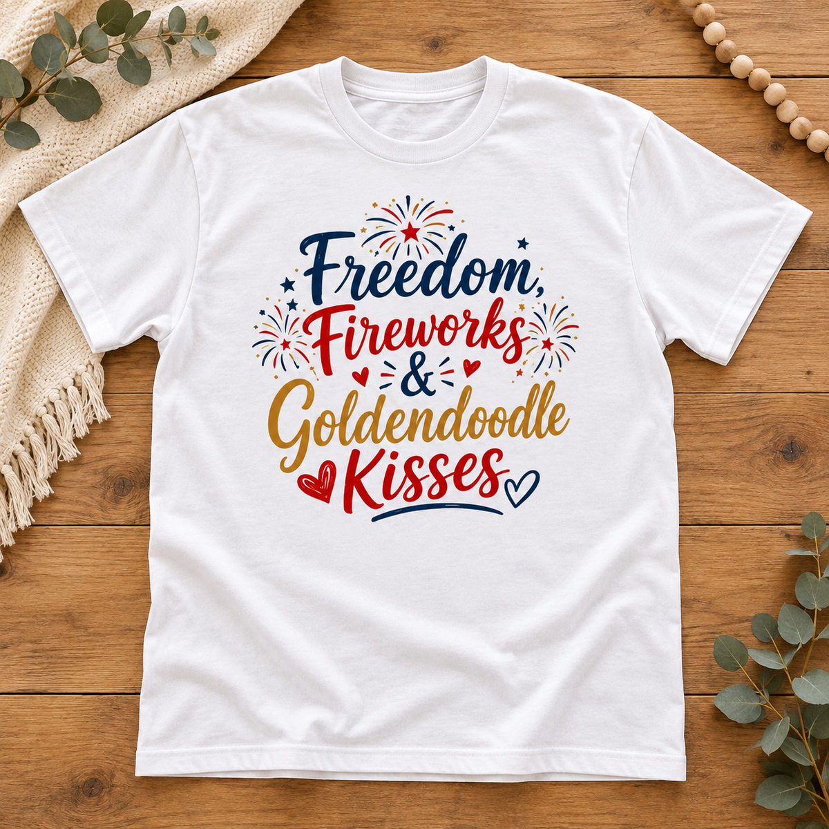 Freedom, Fireworks & Goldendoodle Kisses – Heavyweight Unisex Crewneck T-Shirt | Gildan® 5000