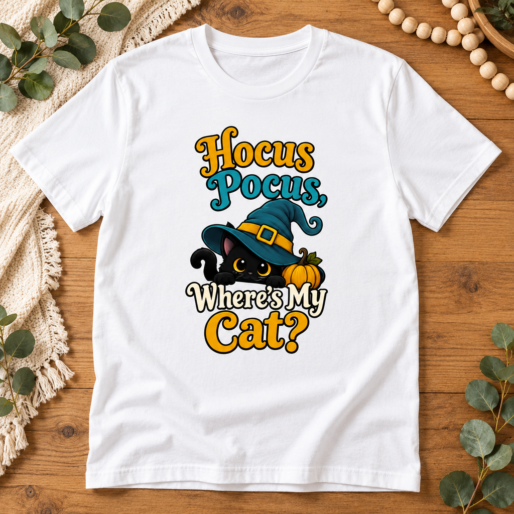 Hocus Pocus, Where’s My Cat? – Premium Unisex Crewneck T-Shirt | Bella + Canvas 3001
