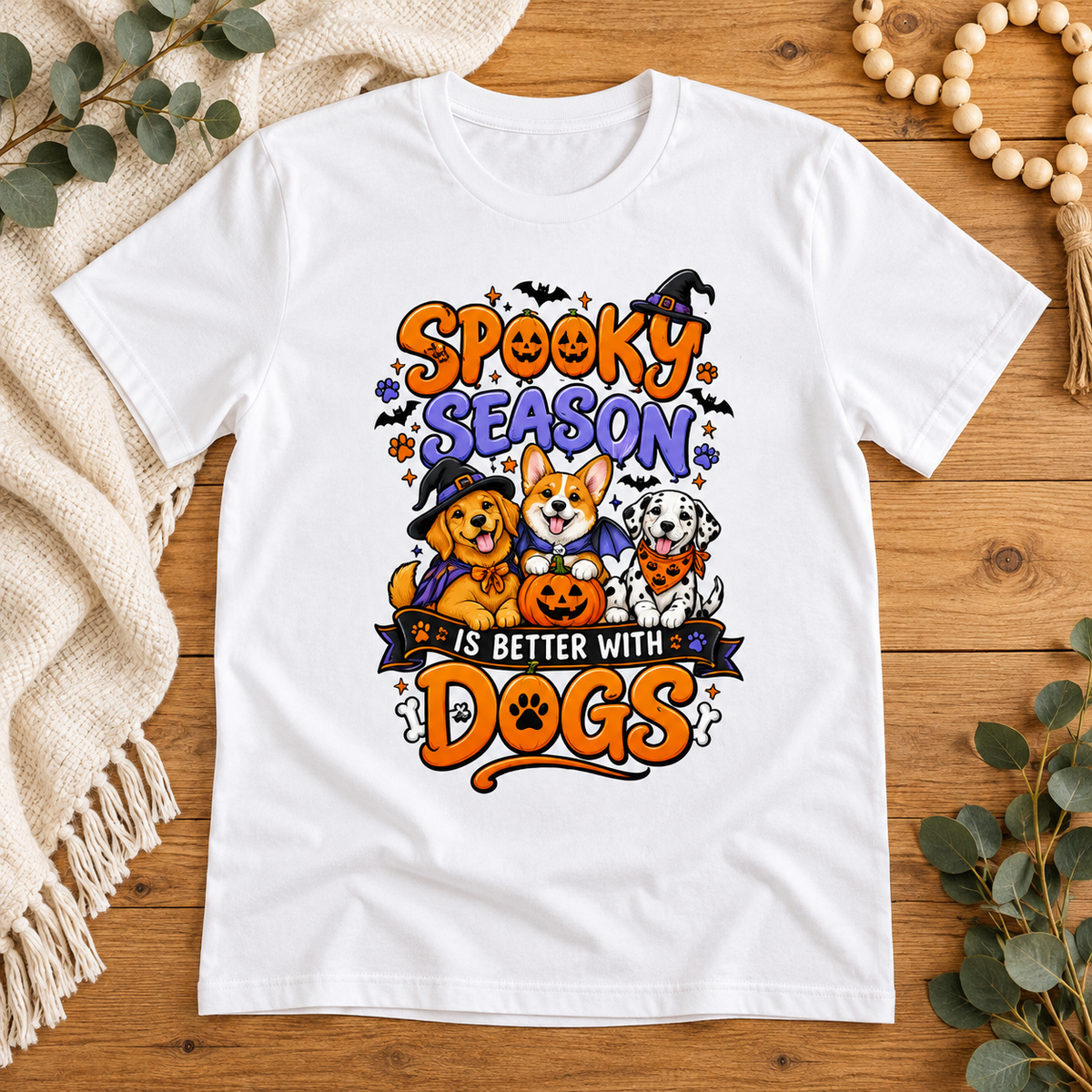 Spooky Season Is Better with Dogs – Premium Unisex Crewneck T-Shirt | Bella + Canvas 3001
