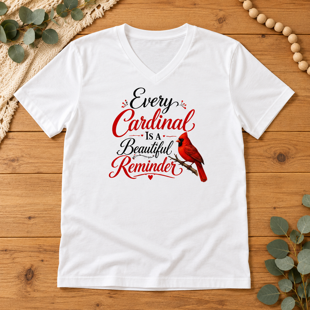 Every Cardinal Is a Beautiful Reminder |Bella + Canvas 3005 Premium Unisex V-Neck T-Shirt